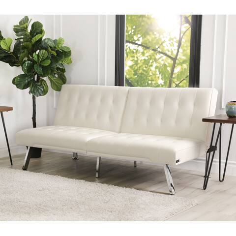 Abbyson Jackson Ivory Faux Leather Foldable Futon Sofa Bed