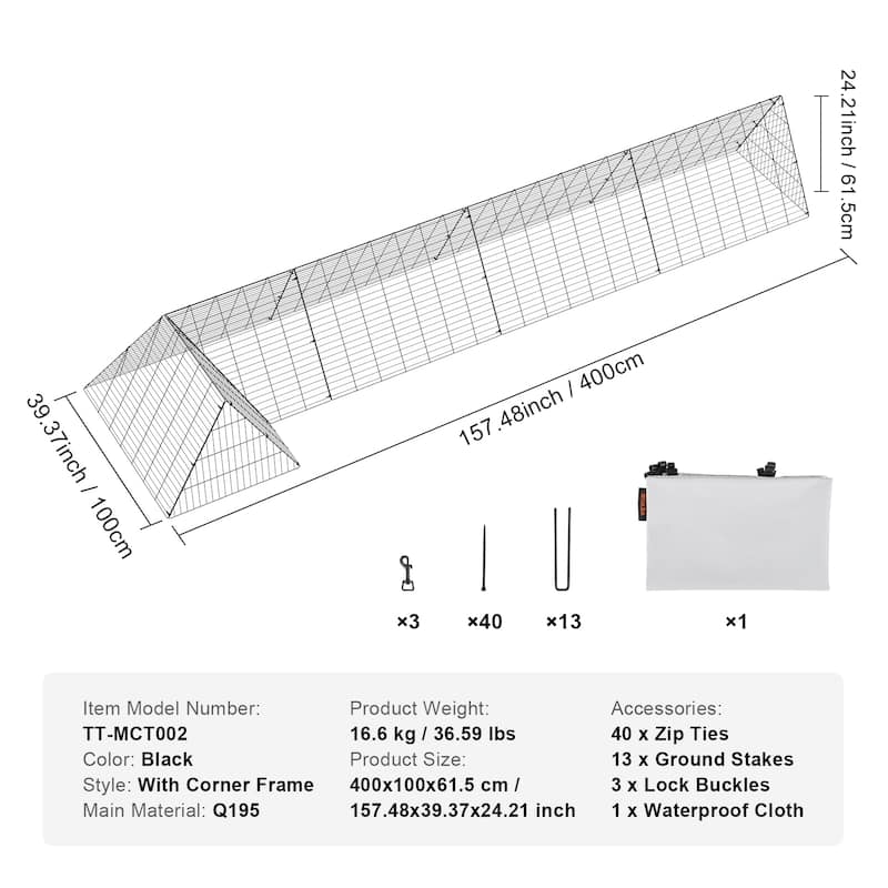 VEVOR Chicken Tunnels Portable Chicken Tunnels for Outside with Corner Frames, Suitable for Chickens, Ducks, Rabbits