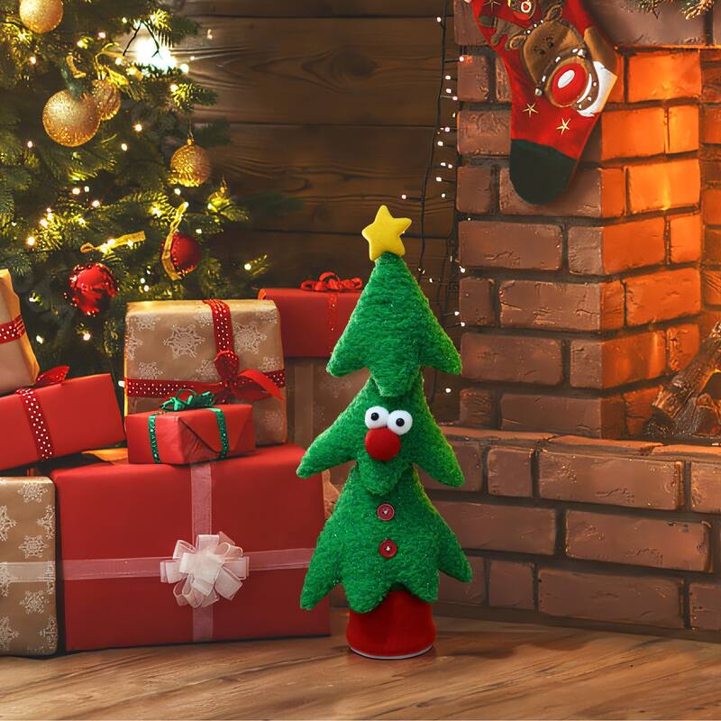 Animated Singing Green 17" Tall Christmas Tree Holiday Decoration, Battery Operated - 17" H x 7.5" W x 4.5" D