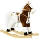 preview thumbnail 31 of 38, Kids Plush Rocking Horse with Authentic Neigh Sounds, Saddle, and Stirrup for 3-8 Years Old - Comfortable Velvet Fabric Brown+white