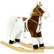 preview thumbnail 22 of 38, Toddler Rocking Horse with Authentic Sounds, Plush Velvet Fabric, Saddle, and Stirrup for Kids 3-8 Years Brown+white