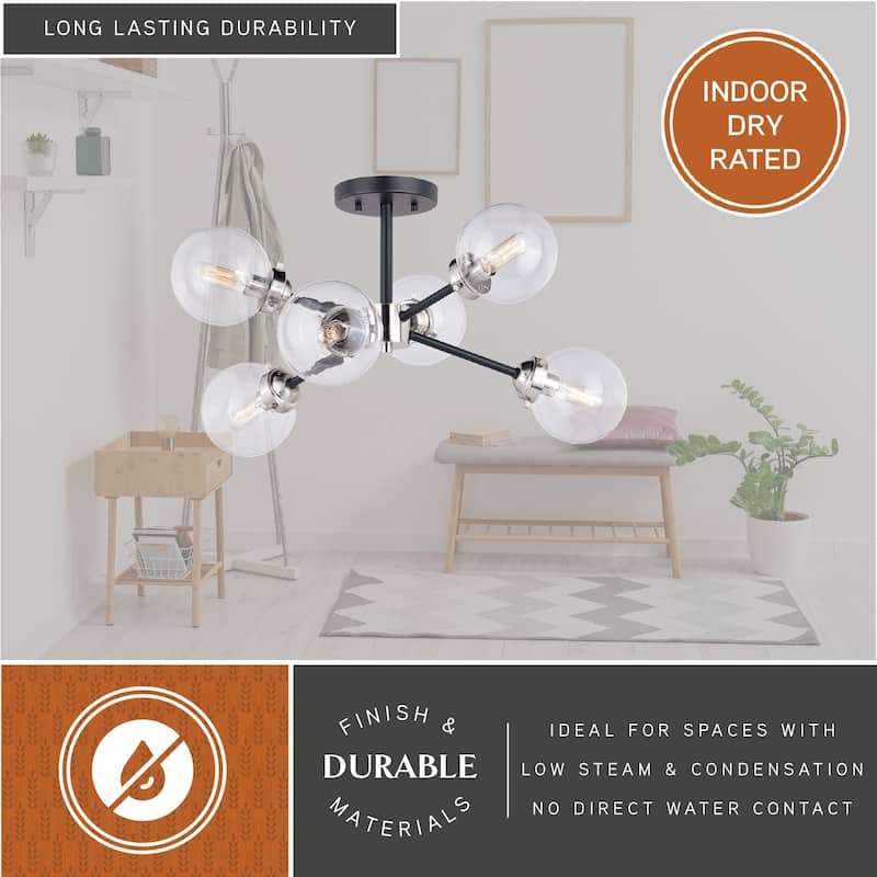 Orbit Nickel and Bronze Sputnik Semi Flush Mount Ceiling Light - 25-in W x 12.25-in H x 25-in D