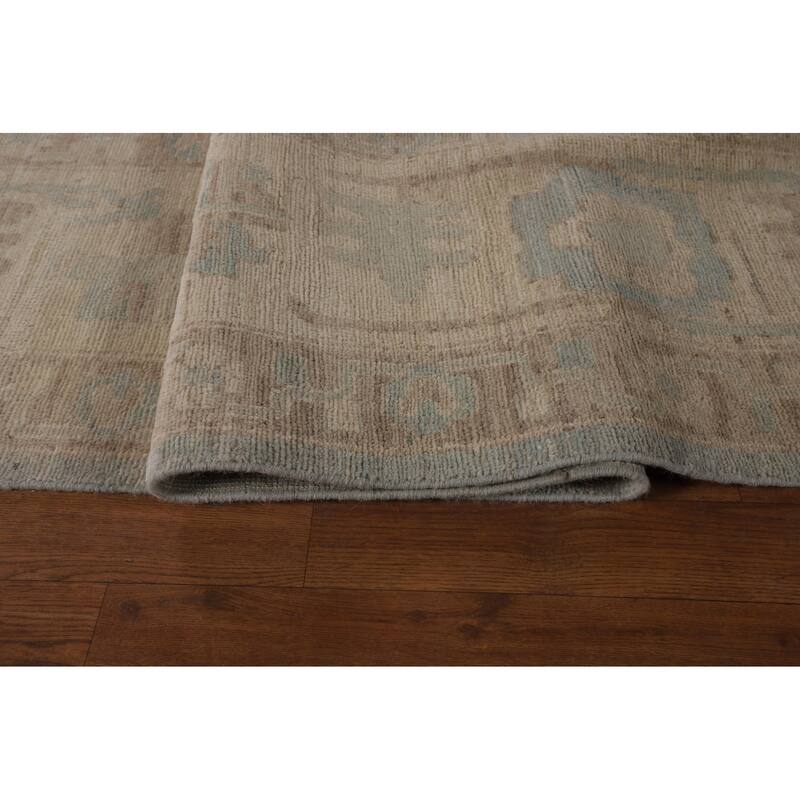 Vegetable Dye Oushak Turkish Large Area Rug Handmade Blue Wool Carpet - 12'3"x 14'6"