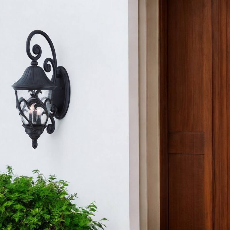Matte Black Glass Shade Wall Light with Frosted Finish Dimmable LED - 16.75” x 12” x 30” (D x W x H)