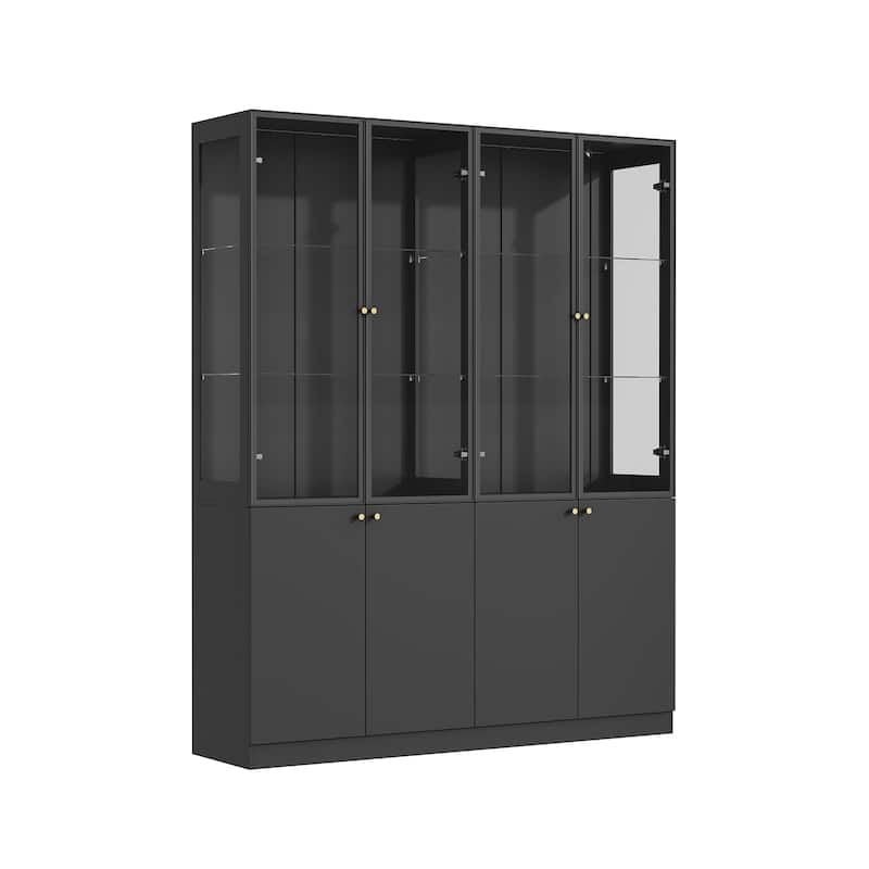 LED Glass Display Cabinet with Aluminum Alloy Frame Glass Door Showcase Wine Storage Cabinet
