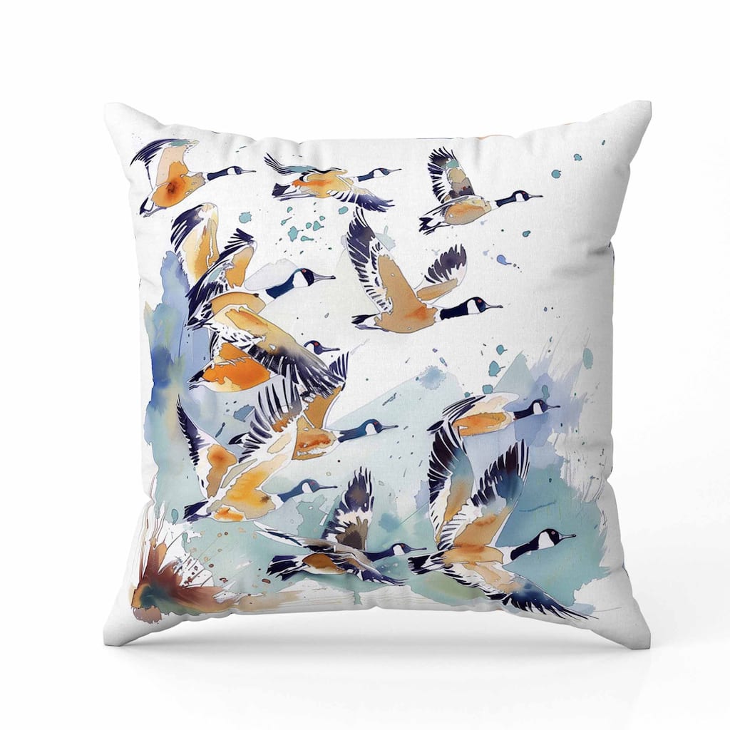Geese in Flight Indoor/Outdoor Reversible Throw Pillow Blue and Orange