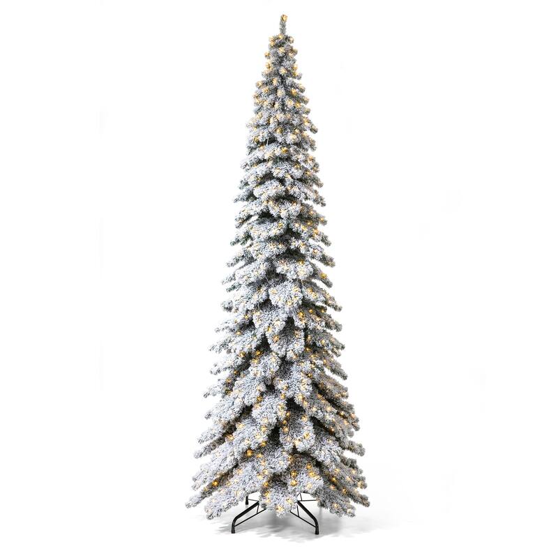 Glitzhome 7.5ft/9ft/12ft Pre-Lit Flocked Layered Spruce Artificial Christmas Trees