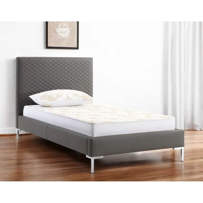 HomeRoots Twin Size Dark Grey Upholstered Faux Leather Bed Frame