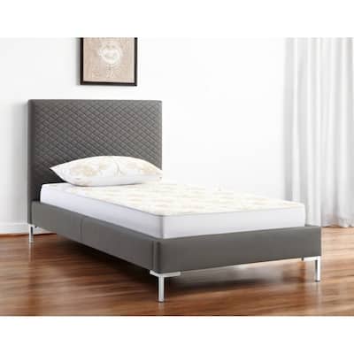 HomeRoots Twin Size Dark Grey Upholstered Faux Leather Bed Frame