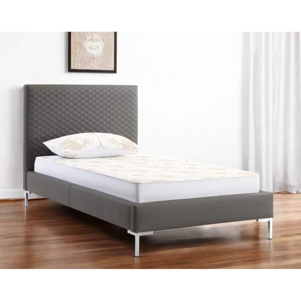 HomeRoots Twin Size Dark Grey Upholstered Faux Leather Bed Frame