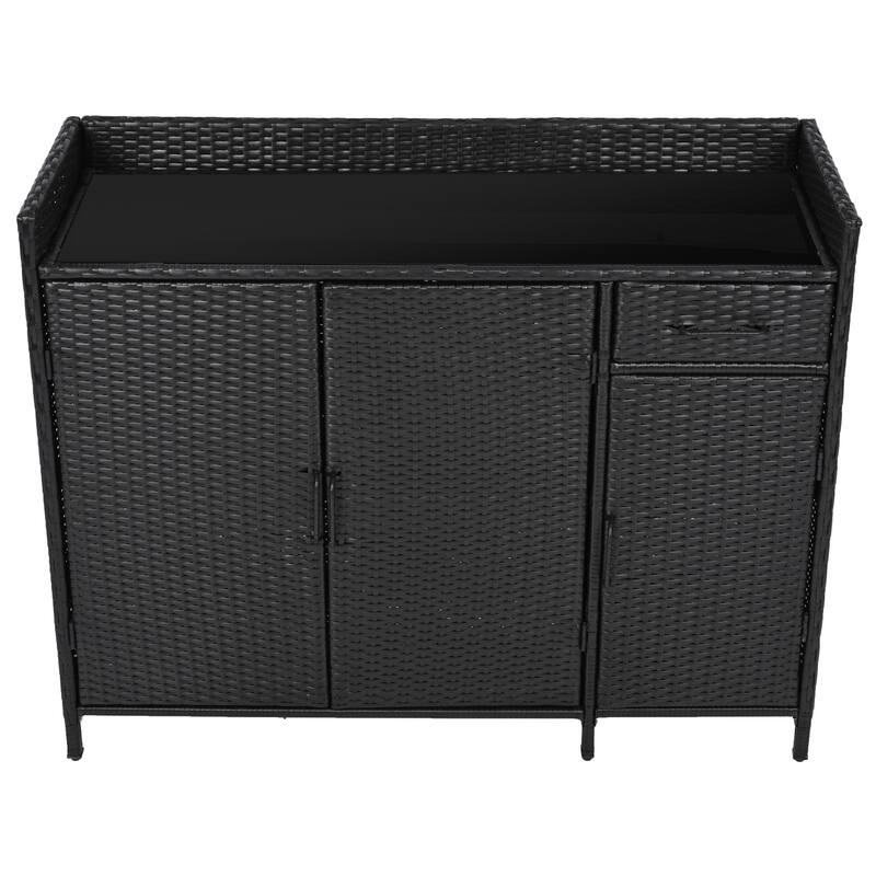 Wicker Storage Cabinet Outdoor Kitchen Iskand Rattan Bar Table Barbecue Cabinet