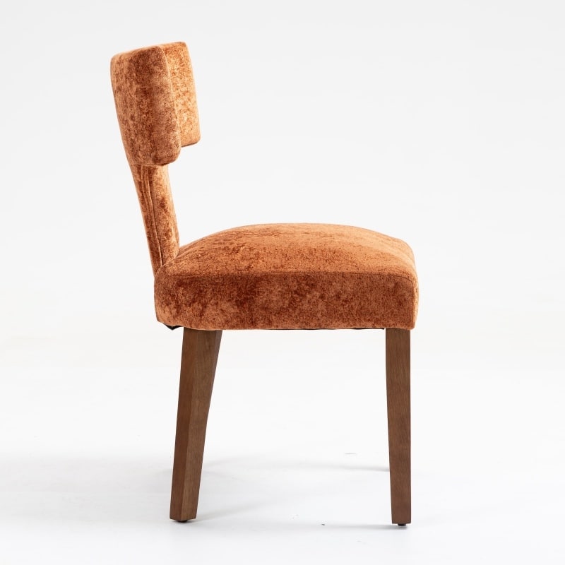 Linen Upholstered Dining Chairs Set of 2, Ergonomic Armless Side Chairs, Kitchen Chairs with Curved Back & Hardwood Frame
