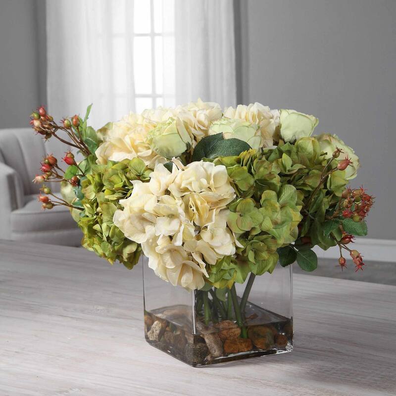 Uttermost Cecily 15" Wide Artificial Home Decor Hydrangea in Square - Cream / Green