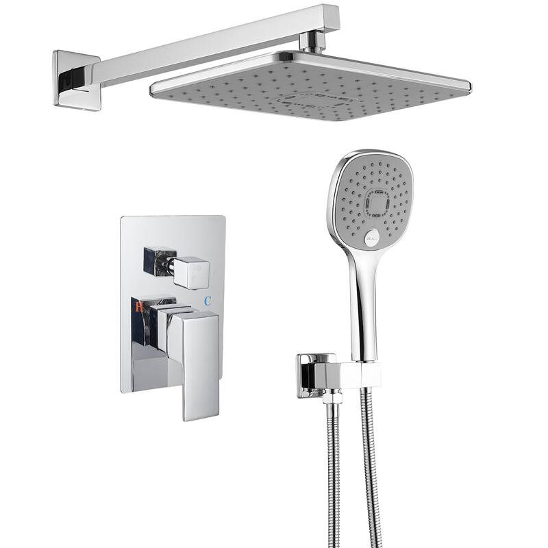 WIZ Single Handle Wall Mount Shower Head with Hand Shower Faucet - Polished Chrome