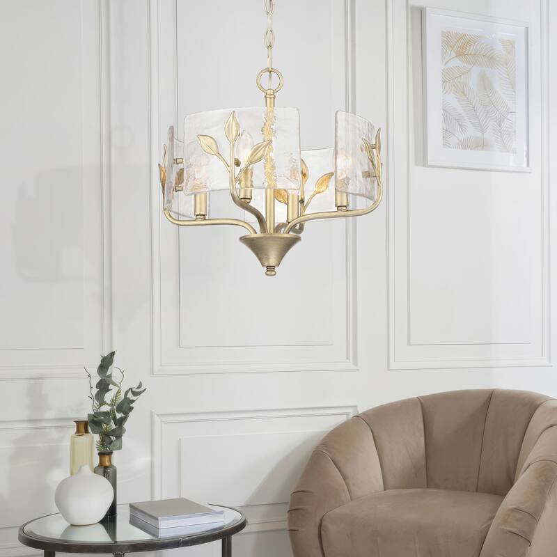 Bloem 4 Light Pendant in White Gold with Hammered Water Glass