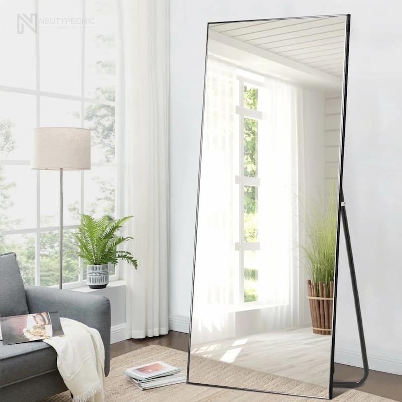 Modern Sleek Metal Frame Full-length Hanging or Leaning Wall Mirror - 70x30 - Black