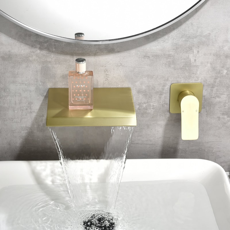 Two-Hole Wall Mounted Waterfall Bathroom Faucet with Accessories