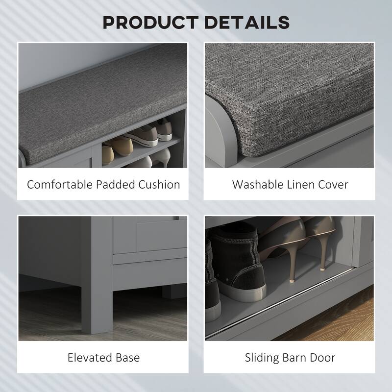 Shoe Rack Bench for Entryway with Cushion, Sliding Doors, 10 Pairs