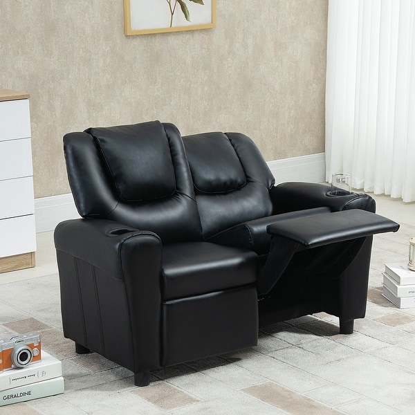 slide 2 of 14, AVAWING Faux Leather Kids Recliner Lounge Sofa Chair Black