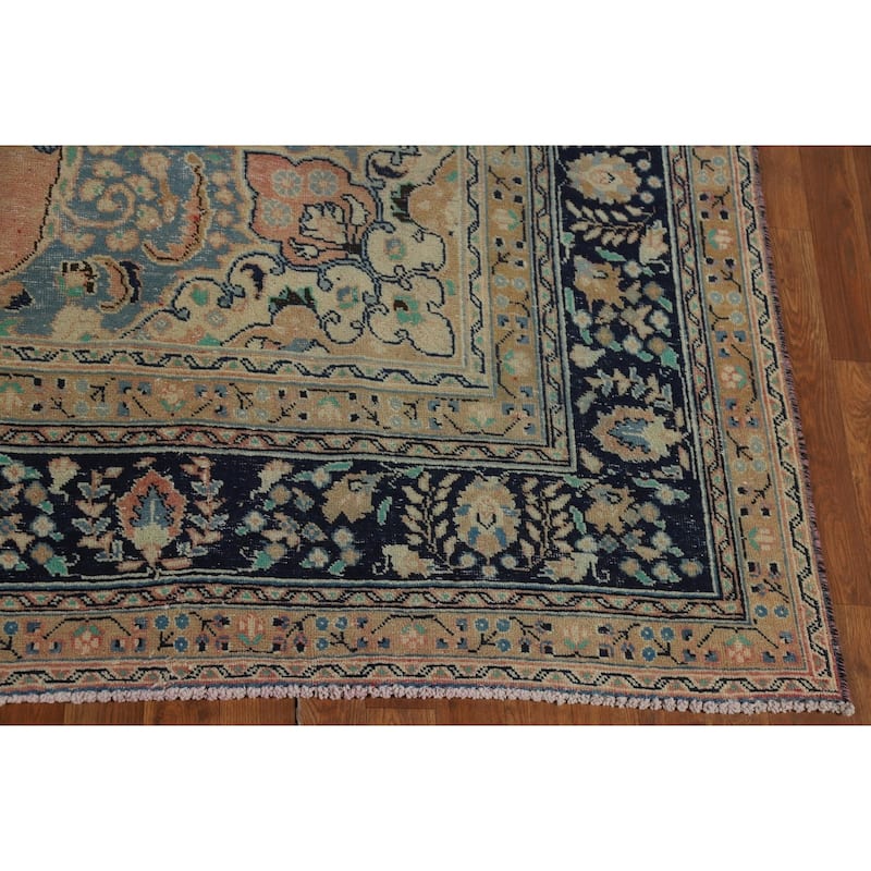 Medallion Mashad Persian Vintage Area Rug Handmade Wool Carpet - 7'11"x 11'1"