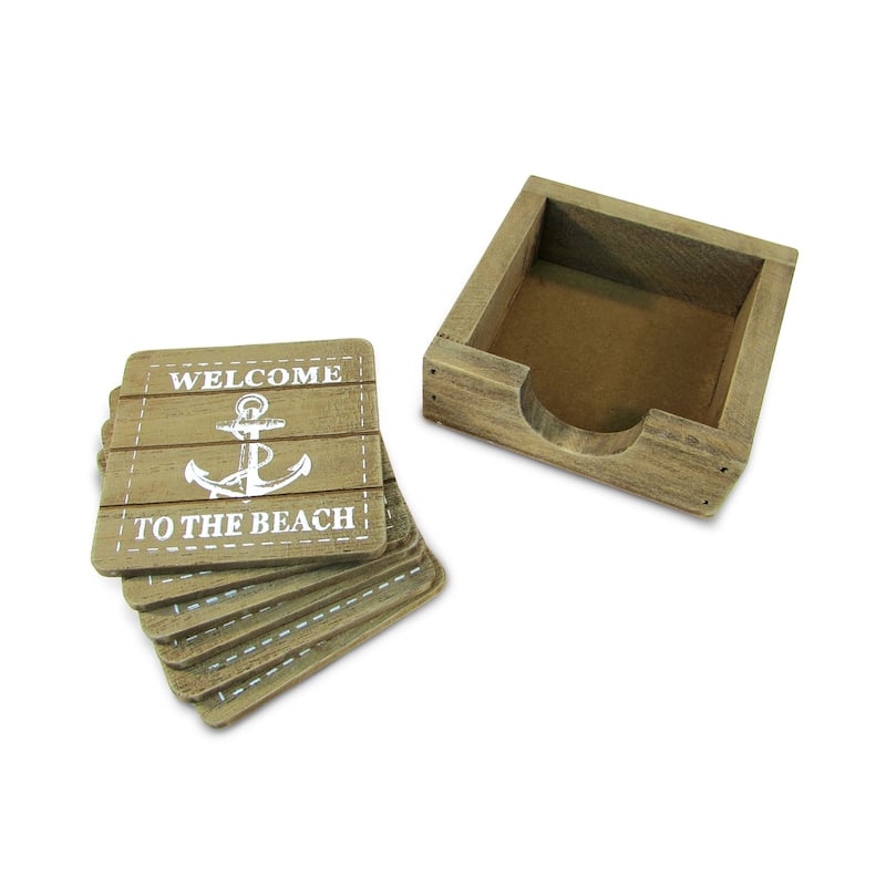 CoTa Global Nautical Wooden Coaster and Holder Set