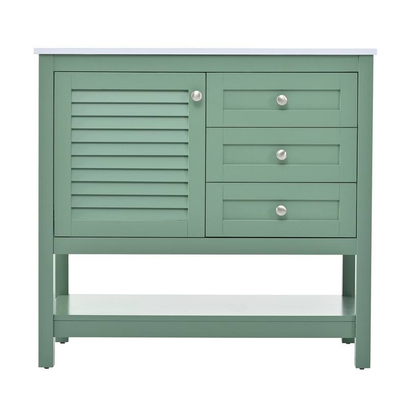 36'' Bathroom Vanity with/without Resin Sink, Free Standing Bathroom Vanity Cabinet with 2 Drawers & 1 Soft Closing Door