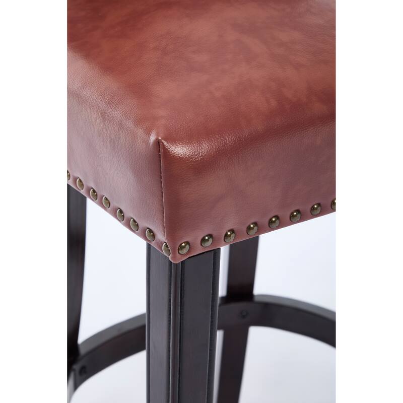 Bar Stools Set of 2,Seat Height 29.5" Leather Wooden Bar Stools