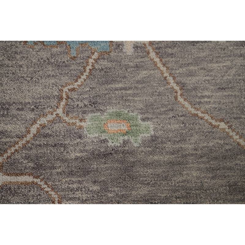 Gray Floral Oushak Area Rug Hand-Knotted Wool Carpet - 8'8"x 11'10"