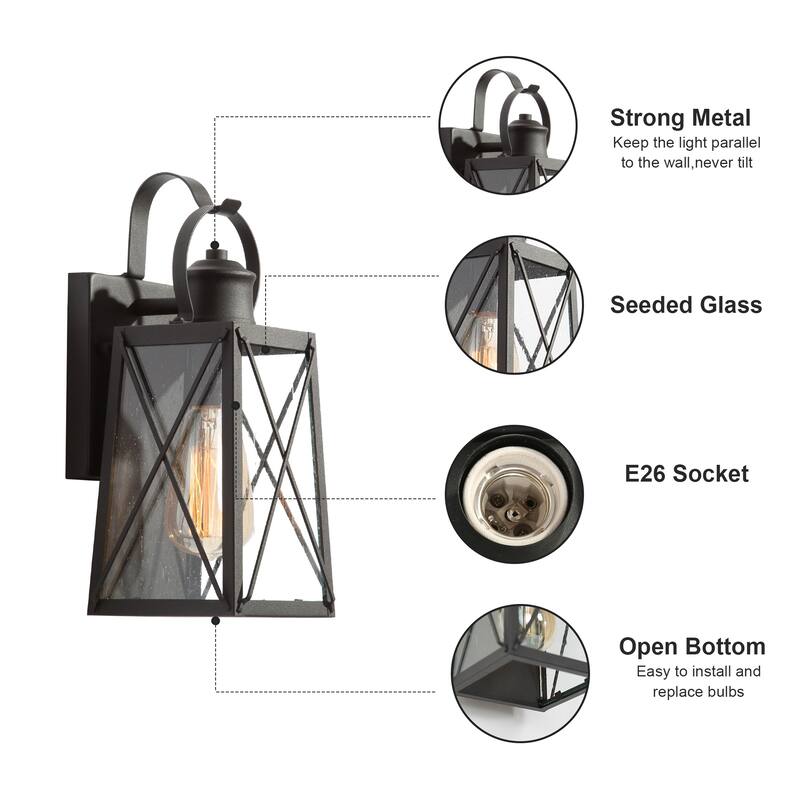 1-Light Modern Black Outdoor Wall Sconce Patio Lantern Glass Wall Lights - W5.5"x L6"x H12.75"