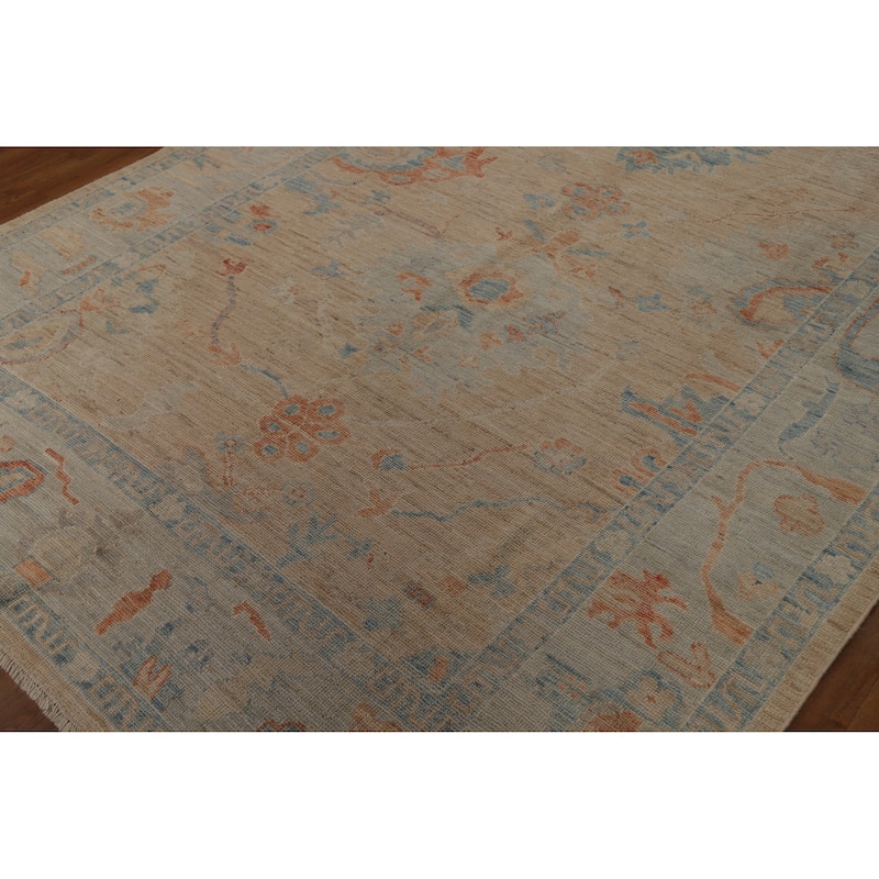 Vegetable Dye Oushak Turkish Area Rug Bedroom Handmade Wool Carpet - 6'3" x 9'0"