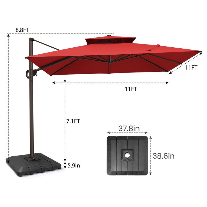 Pellebant 11X11FT Outdoor Patio Cantilever-Offset 360-Degree Rotation Umbrella with Premium Base