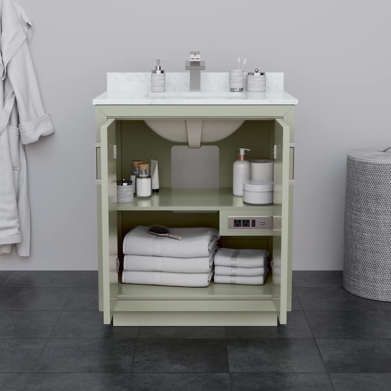 Icon Single Vanity Set, White Carrara Marble Top, No Mirror