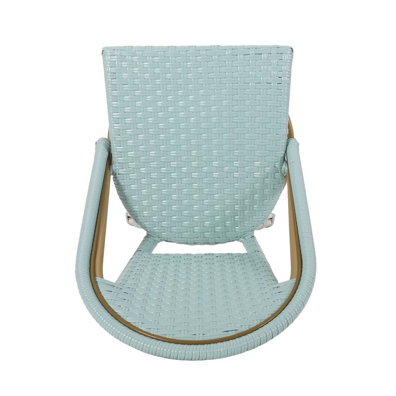 Roomfitters French Bistro Bar Stool Set of 2, 29.5'' Outdoor PE Rattan and Aluminum Counter Chairs with Footrest, Teal Blue