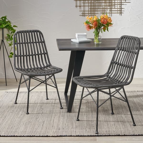 slide 2 of 12, Assisi Wicker Dining Chairs (Set of 2) by Christopher Knight Home