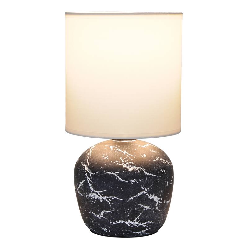 Rounded Marble Style Table Lamp with Drum Shade - 12.5" - Black and White