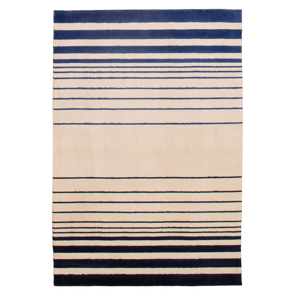 ECARPETGALLERY Hand Loomed Kashkuli Gabbeh Cream, Navy Wool Rug - 5'3 x 7'7