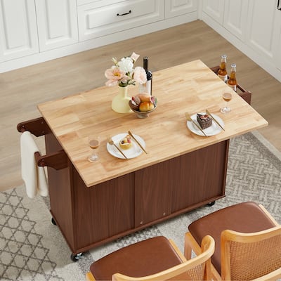 Kitchen Island Table with Drop Leaf Countertop,Storage Cabinet