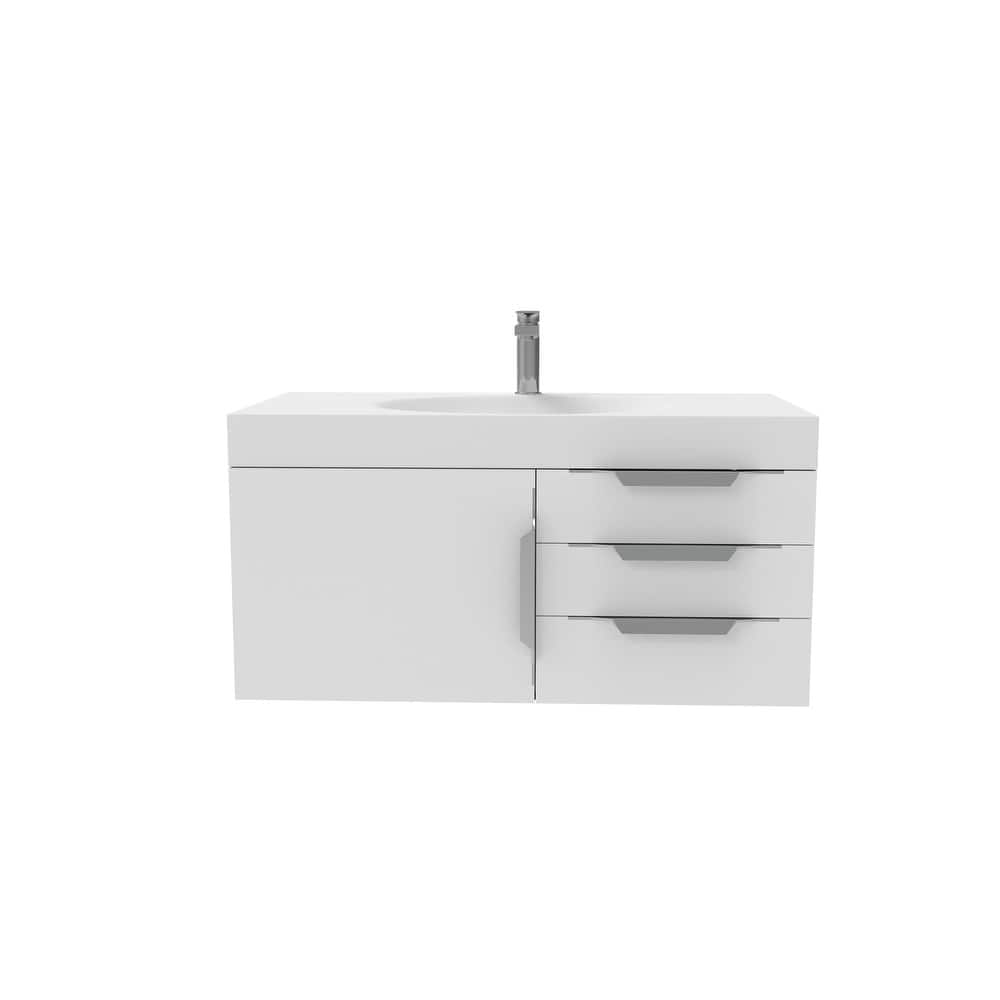 Thames 36" Shallow Basin Wall Mounted Bathroom Vanity Set w/ White Top