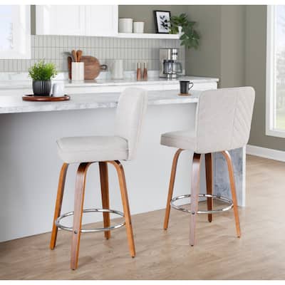 Porch & Den Holden 26" Fixed-Height Upholstered Counter Stool with Bent Wood Legs & Round Footrest (Set of 2)