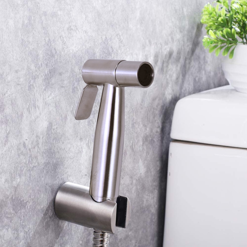 Bathroom Toilet Bidet Sprayer Set Stainless Steel Brushed Nickel Shut Off Valve 