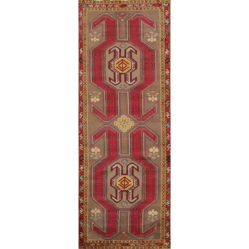 Hand Knotted Oriental 100% Wool Carpet Traditional Tribal Brown Ardebil Runner Rug - 10' 3'' X 3' 9''