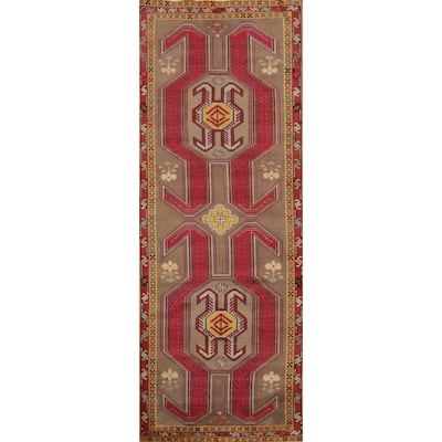 Hand Knotted Oriental 100% Wool Carpet Traditional Tribal Brown Ardebil Runner Rug - 10' 3'' X 3' 9''