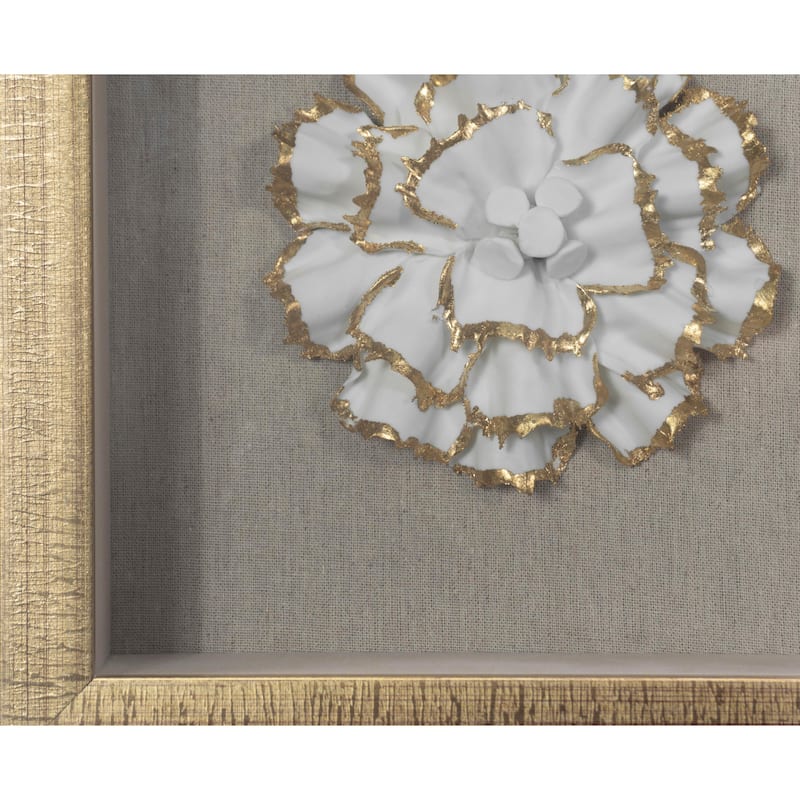 HUJI Gold Ceramic Flower Shadow Box Wall Décor Set