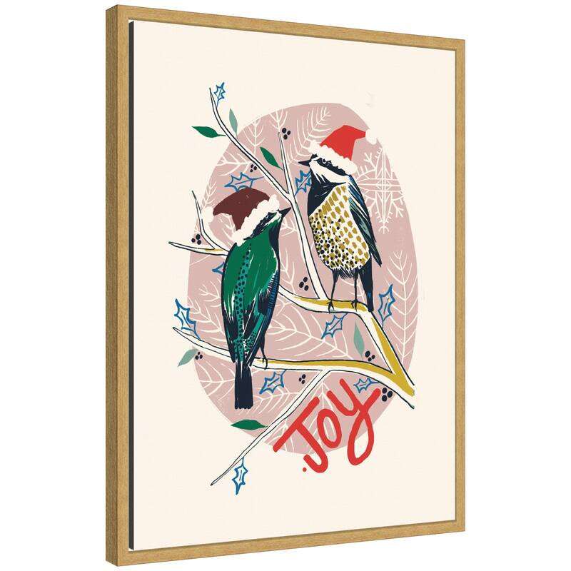 Kate and Laurel Sylvie Framed Canvas Winter Fellow Birds by Hannah Beisang - Yellow