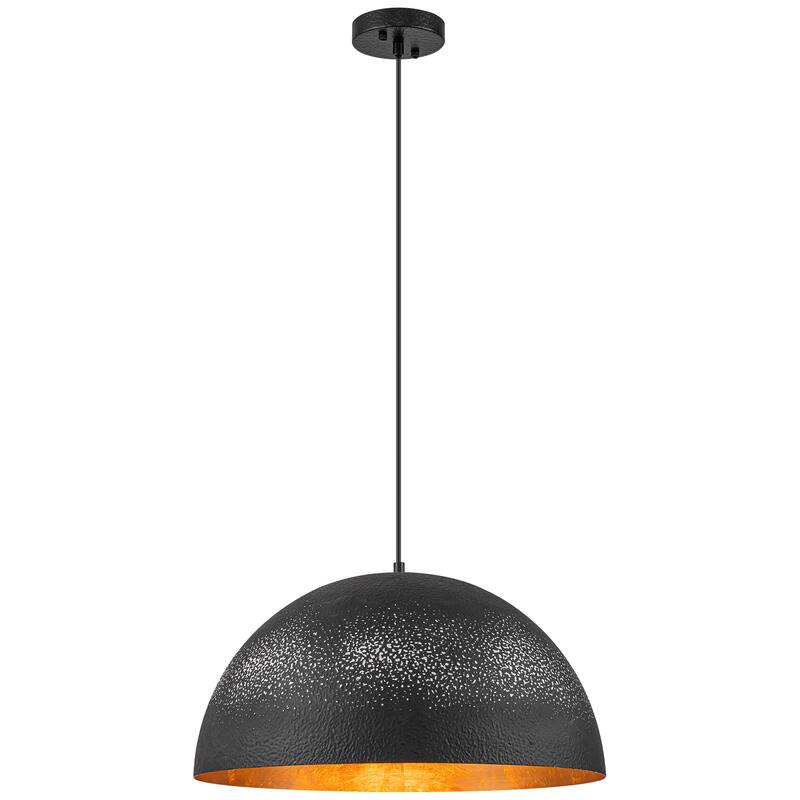 1-Light Vintage Industrial Painted Black Gold Leaf Dome Pendant Kitchen Island Lighting - 19.6 in. W x 11.8 in. H