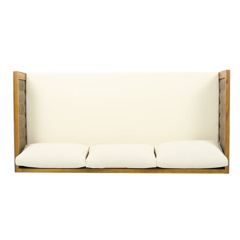 3-Seater Rattan Arm Daybed - Acacia Wood Frame with Water-Resistant Cushions