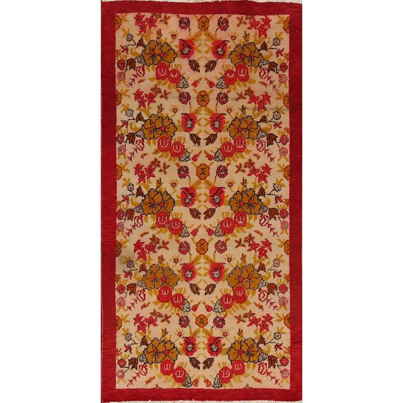 Antique Floral Kerman Persian Area Rug Hand-knotted Wool Carpet - 3'4" x 6'4"