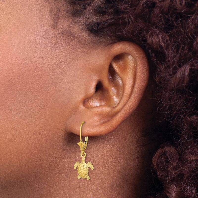 Curata 14k Gold 3 d Mini Sea Turtle Leverback Earrings / High Polish Jewelry Gifts for Women