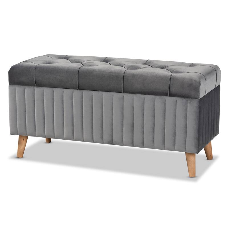 Hanley Modern and Contemporary Velvet Fabric and Wood Storage Ottoman - Grey