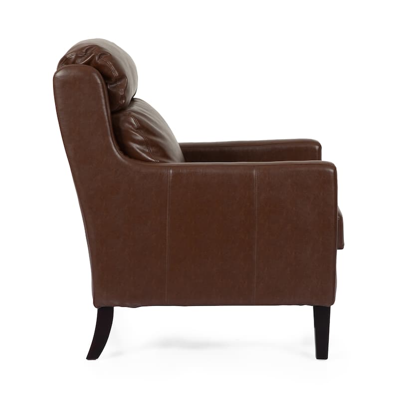 Modern 28.25" High Back Upholstered PU Club Chair with Rubber Wood Legs and Waterfull Back